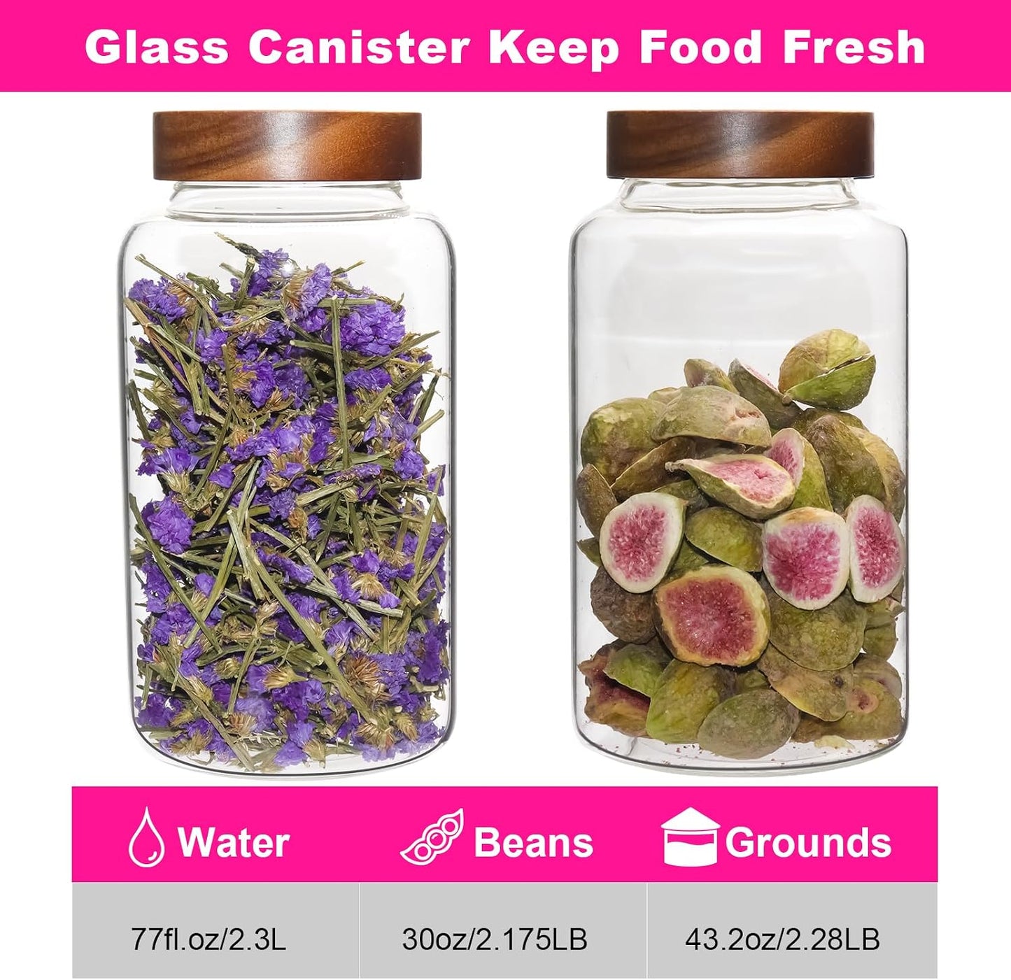 6 pc Glass Spice jars Glass Jars with Screw Lid 5 oz Acacia Wood Glass Herb Sugar Coffee Bean Ground Container Food Storage Canister for Candy Pantry Tea Seasoning Meal Prep Snack (6*150ml(5oz))