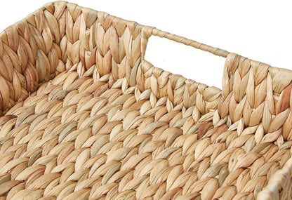 CROS Water Hyacinth Wicker Serving Tray with Handles, Rectangular Coffee Table Tray and Decorative Storage Basket for Home, Kitchen, Living Room, 16.93" x 13" x 3.15"