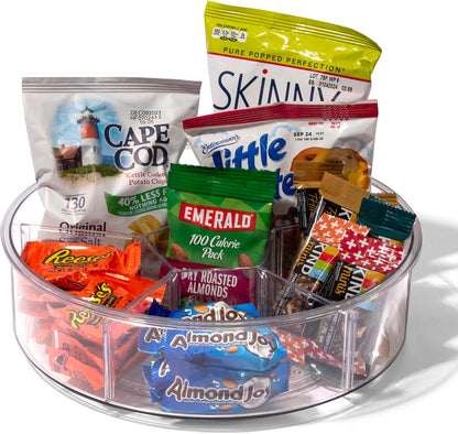 BINO Plastic Round Turntable Organizer with 6 Compartments - Clear | Spinning Divided Turntable Container | Rotating Organizer Storage for Bottle Condiments Fridge Kitchen Counter Pantry Bathroom