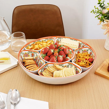 TP Taco Bar Serving Set, Melamine Serving Platter with Lazy Susan, Serving Tray and Bowls, Taco Tuesday Kit Snack Holder for Party and Fiesta, White