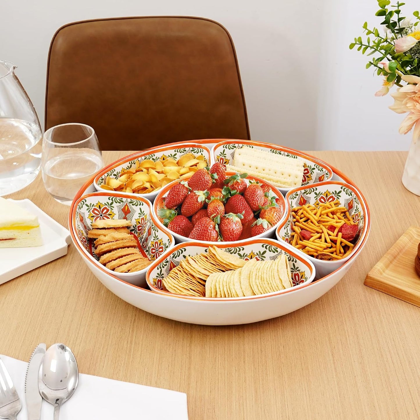 TP Taco Bar Serving Set, Taco Tuesday Kit with Lazy Susan Tray, 2 Taco Holders, Melamine Platter for Nachos, Burritos, Fajitas for Fiesta & Party, Talavera Bloom