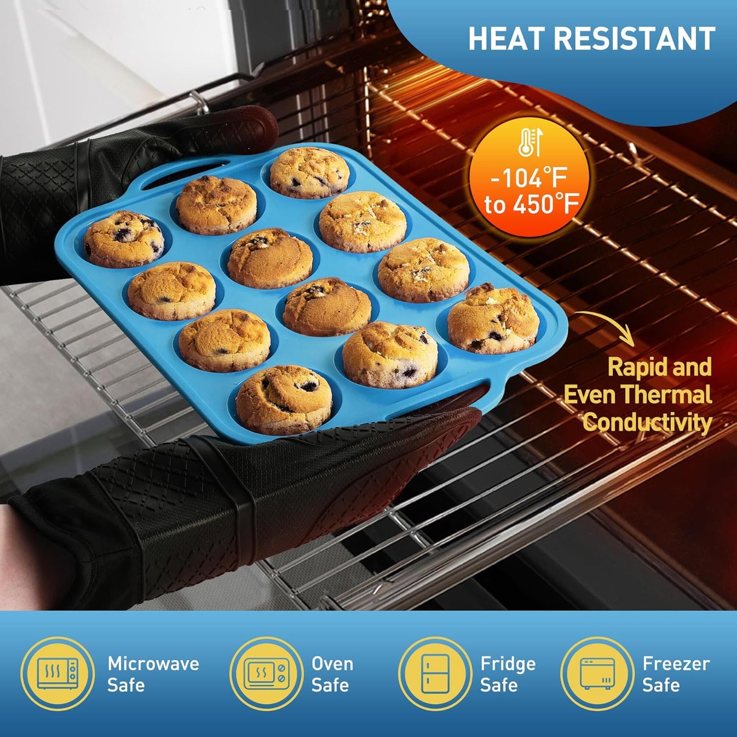 2 Packs 12 Cups Silicone Muffin Pan for Baking with Metal Reinforced Frame Regular Size Cupcake Pan Tray Egg Bites Silicone Cookie Molds Muffin Tin Tart Pans Sheet Set for Oven Dishwasher Safe