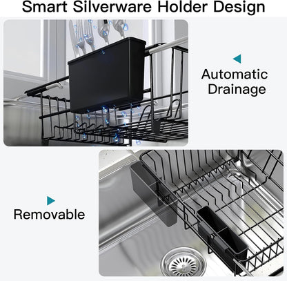 JASIWAY Dish Drying Rack in Sink, Dish Drainer with Cup and Utensil Holder