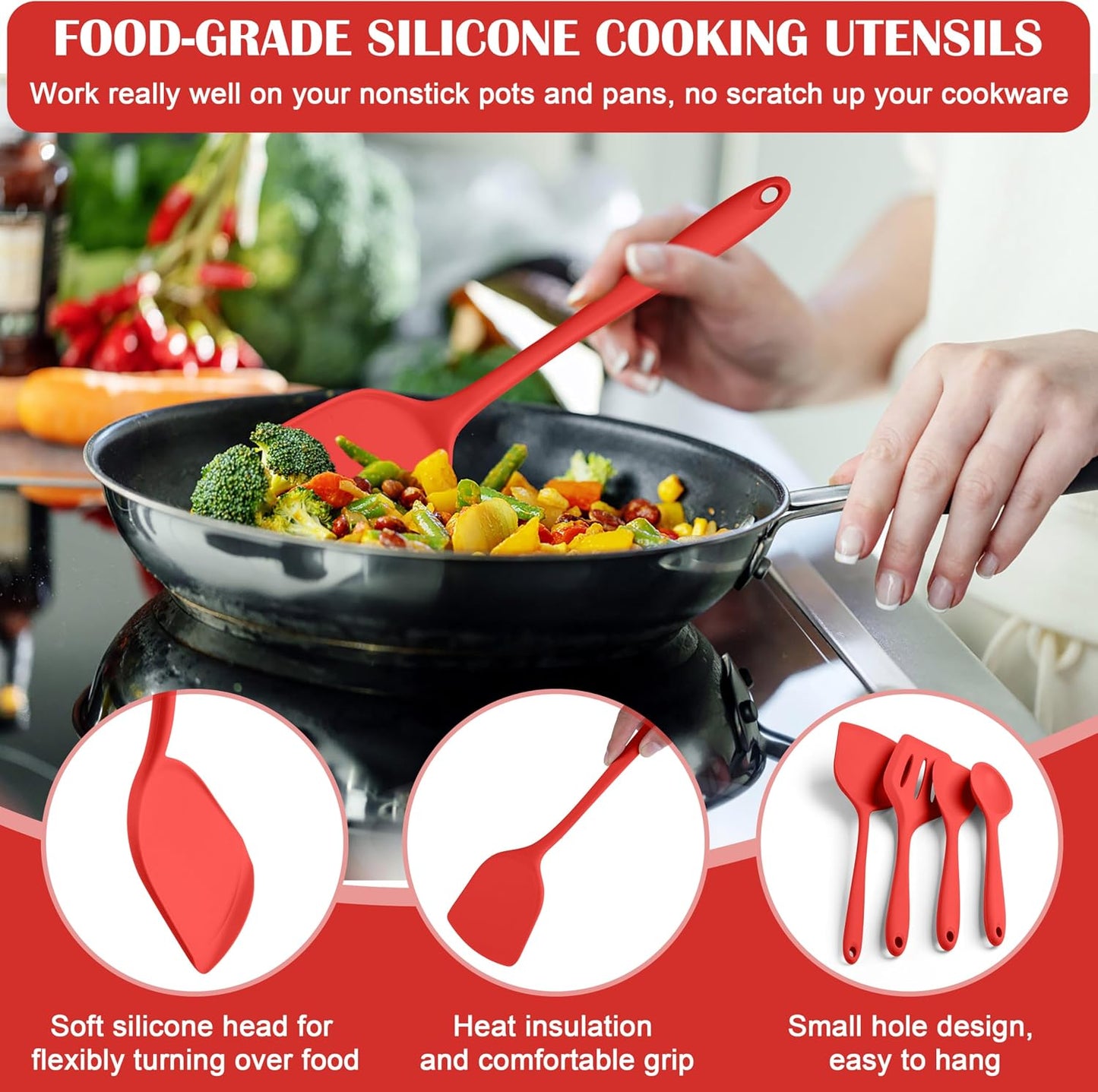 HaWare Kitchen Utensils, 14 PCS Silicone Cooking Utensils Set, Heat Resistant Kitchen Utensils for Non-stick Cookware, Kitchen Gadgets Tools with Spoons, Spatulas, Whisk, Dishwasher Safe (Black)
