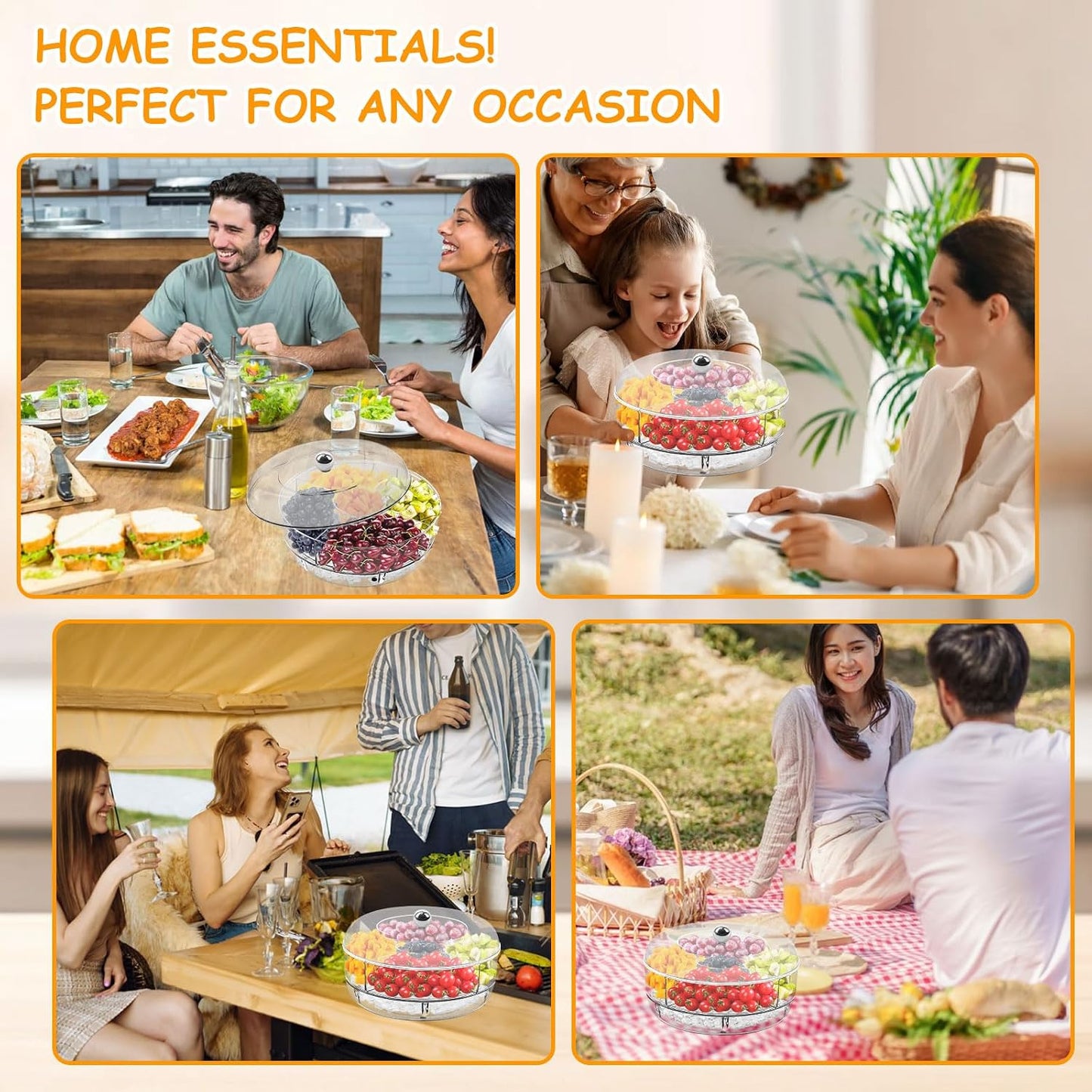 Chilled Serving Tray, Rotating Snack Tray with Lid, Chilled Veggie Tray Clear Fruit Trays for Serving for Party, Snack Box for Shrimp Sushi Appetizer