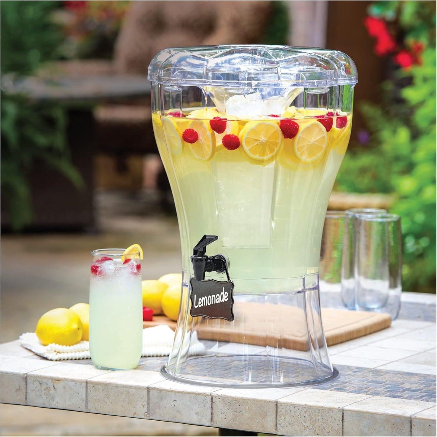 Buddeez 3.5 Gallon Clear Drink Dispenser - Built In Ice Cone and Spigot for Easy Pouring - Party-Perfect Serving Station with Chalk Board Tag