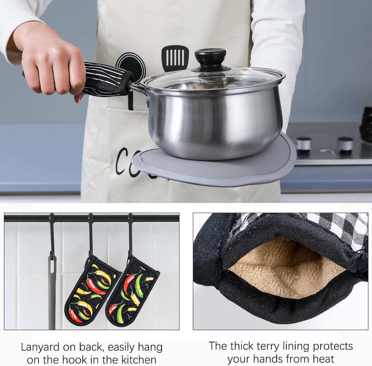 Cast Iron Skillet Handle Covers,Pot Handle Covers Heat Resistant,Pot Holders for Kitchen Heat Resistant,Machine Washable Handle Mitts 2 PCS(Striped)