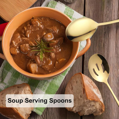 Serving Spoons Set, 8.7 Inch Serving Spoon, Slotted Spoons, Gold