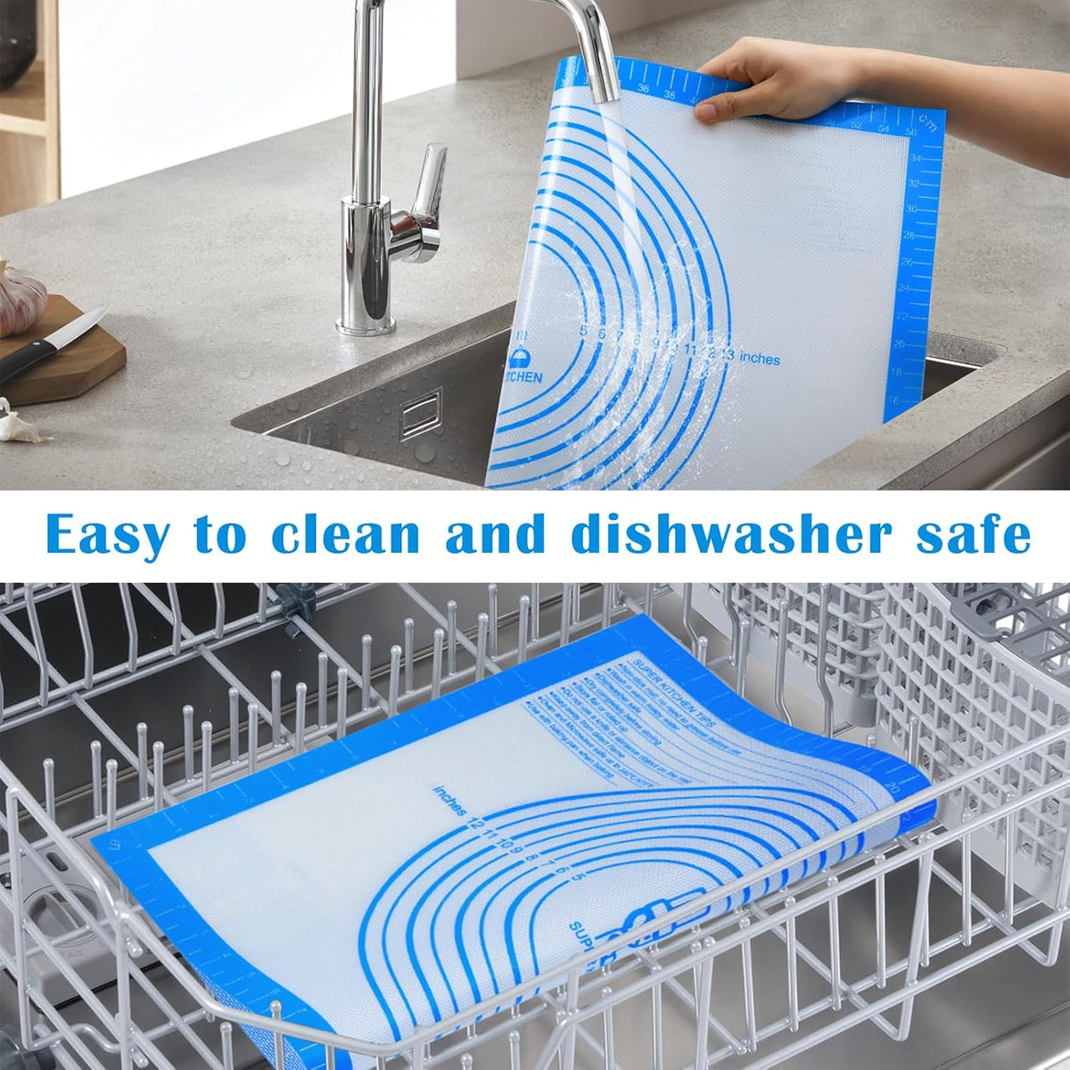 Nonstick Silicone Pastry Mat Extra Large with Measurements 28''By 20'' for Silicone Baking Mat, Counter, Dough Rolling,Fondant/Pie Crust By Folksy Super Kitchen (20×28, Blue)
