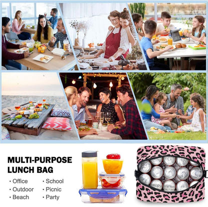 Colorful Leopard Insulated Lunch Bag Rainbow Animals Skin Print Reusable Cooler Lunch Tote Box with Shoulder Strap for Work Picnic School Beach