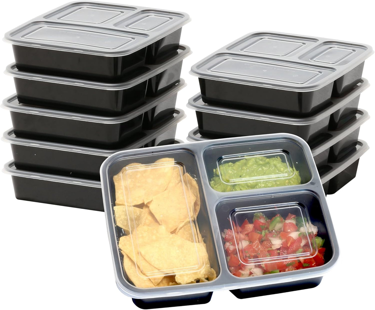 10 Pack - SimpleHouseware 3 Compartment Food Grade Meal Prep Storage Container Boxes (36 ounces)