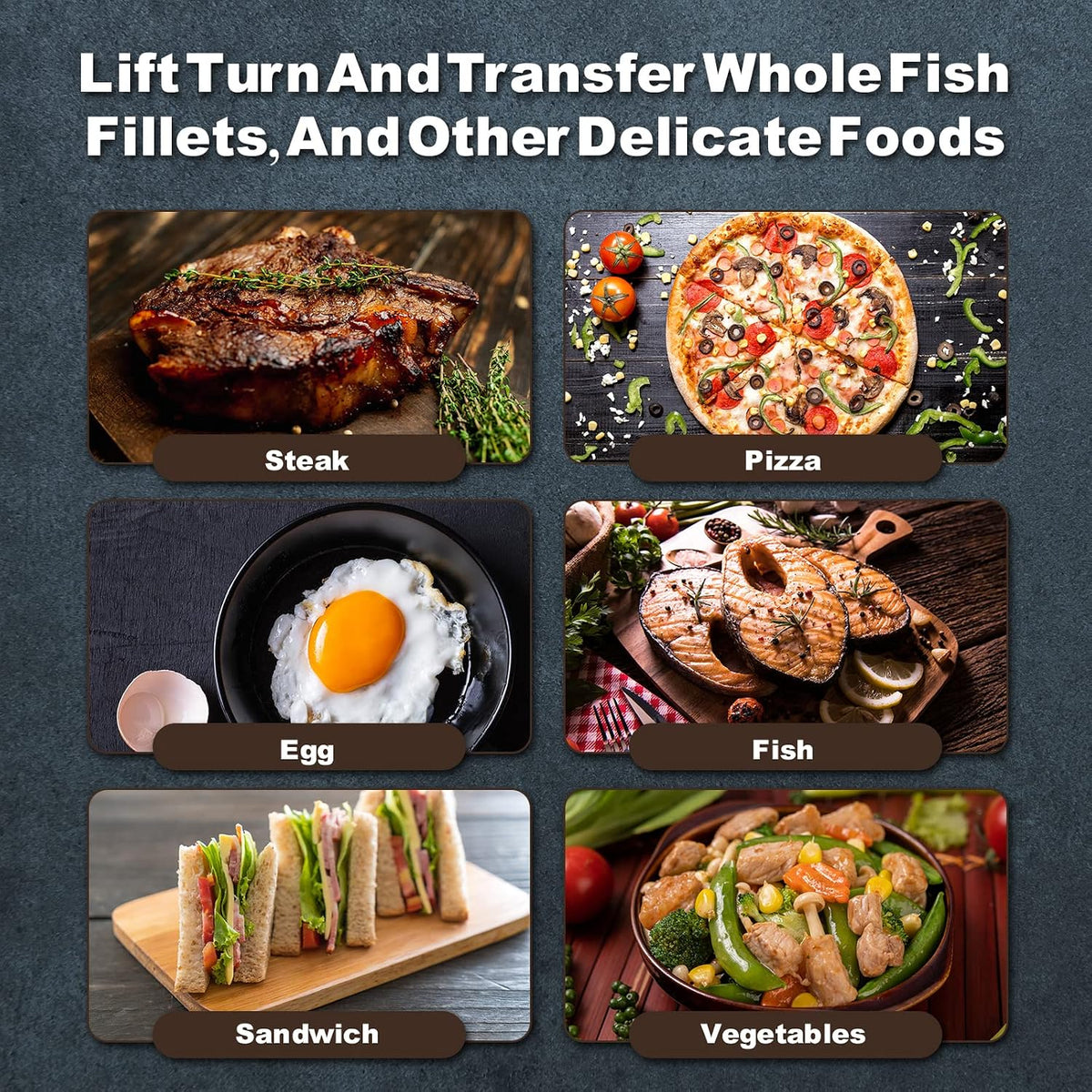 Rainspire Fish Spatula Stainless Steel Slotted Turner with Sloped Head Design for Flipping Delicate Food, Egg, Patties, Fries