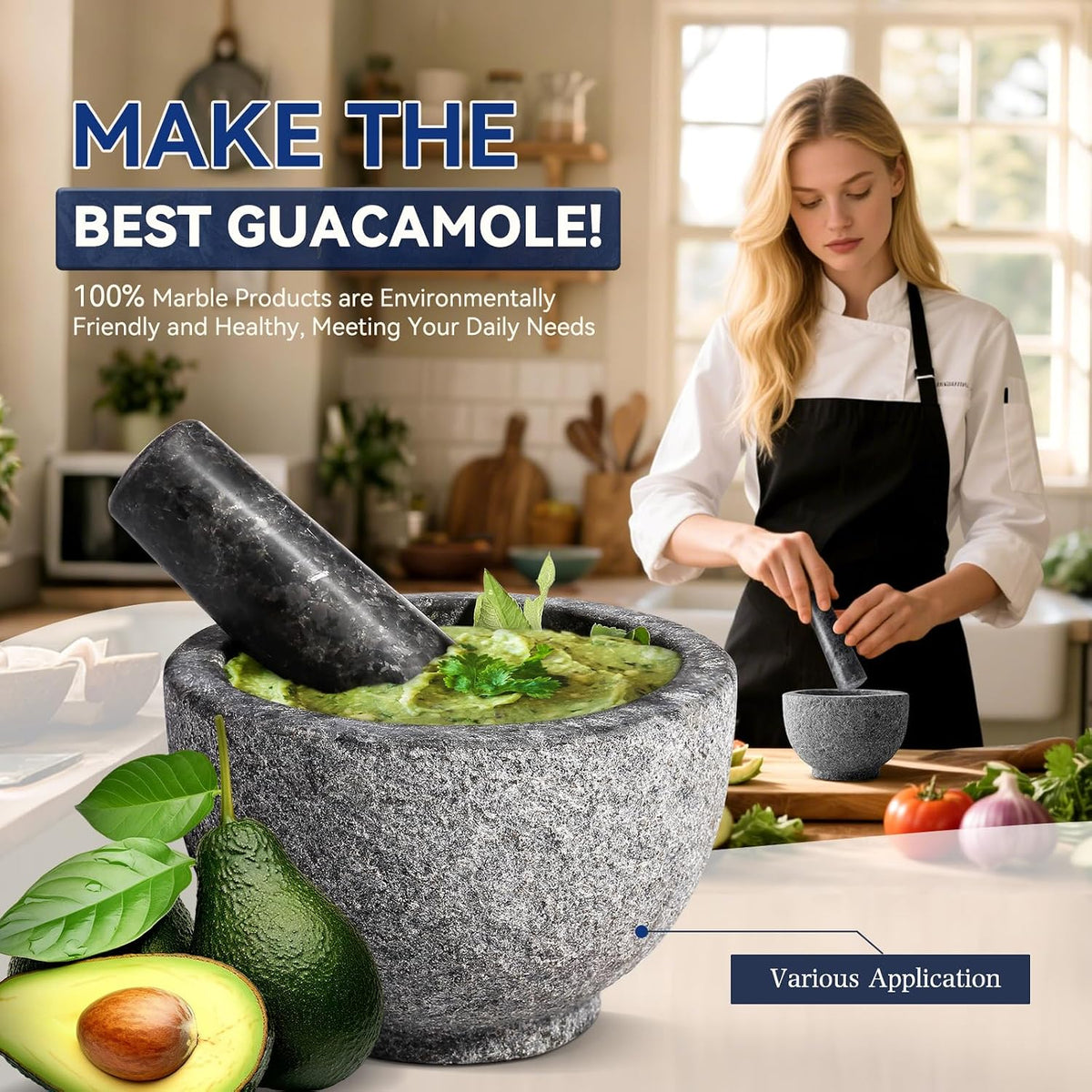 Koville Luxury Marble Mortar and Pestle Set, 7"-4cups Grinder Bowl for Guacamole, Salsa, Pill Crusher, Spice, Herb, Garlic, Nut, Heavy Duty Grinder for Kitchen