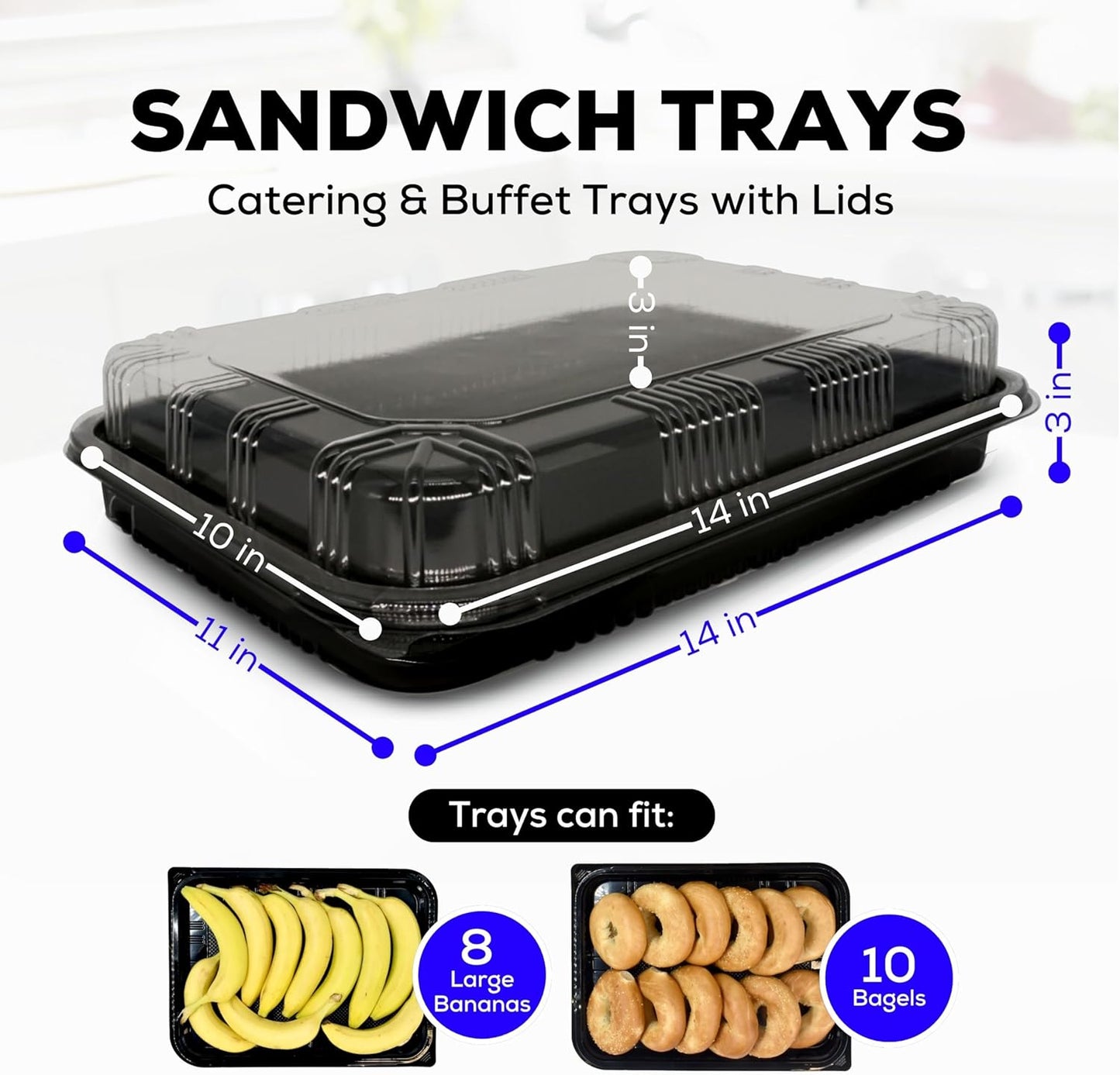 6 Pack Catering Trays with Lids – 13" Serving Tray with Lid, Heavy Duty Recyclable Plastic Party Platters for Catering, Buffet, Picnics & Events – Food Trays with Clear Lid (13.39 × 9.84 × 2.95 inch)