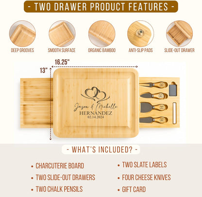 Personalized Bamboo Charcuterie Board Set with Accessories – Custom Large Serving Tray with Knives for Wedding, Anniversary, Bridal Shower, Women, Housewarming, Engagement, Couples, Mother’s Day Gifts