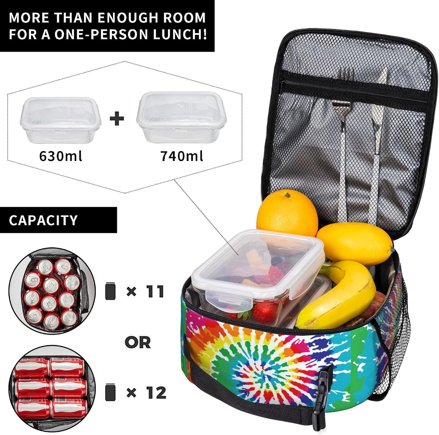 Dinosaur Volcano Insulated Lunch Bag for Women & Men, Reusable Leak-Proof Lunch Box with Cooler Compartment, Lunch Tote for Adults Work Travel Picnic Durable & Washable