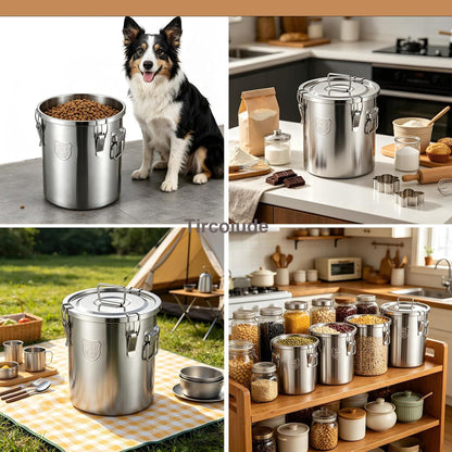 3.2Gal 304 Stainless Steel Kitchen Airtight Canister, 405oz Flour Container with Lid and Locking Clamp,10-21Lbs Metal Bucket Food Storage Container for Rice Flour Grain Coffee Bean(12L)