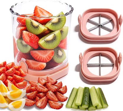 Fruit Slicer Cup 4 (6) Slice Blade Detachable Perfect Salads Sushi Pink