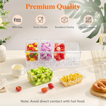 Lifewit Taco Bar Serving Set for Party with 5 x 20 oz Containers & Components, Ice Chilled Condiment Caddy Organizer, Garnish Serving Tray Platter for Mimosa Bar Accessories, Fruit, Salad, Food