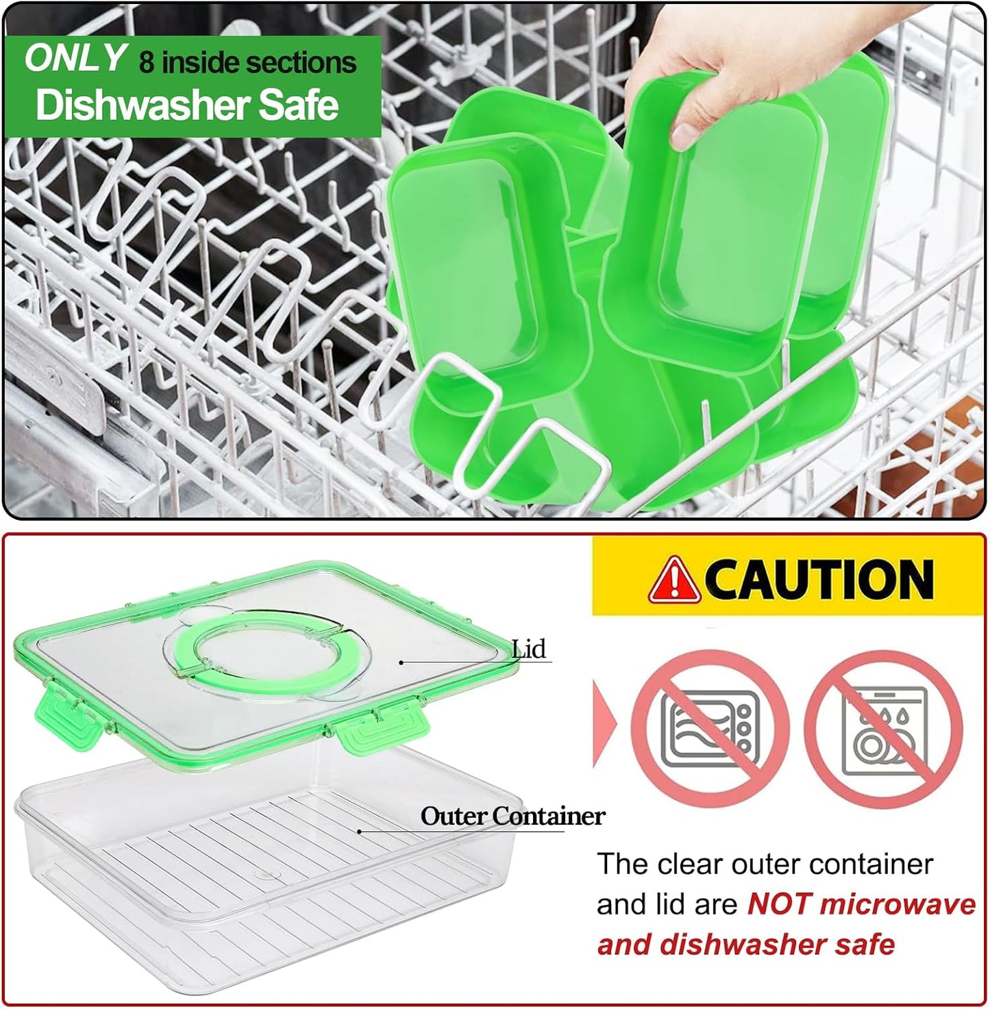shopwithgreen 2Pcs Divided Serving Tray with Lid and Handle, Portable Snackle Box Snack Containers for Charcuterie, Party, Veggies, Snack, Fruit, Nuts, Candy, Chip, Entertaining, Picnic