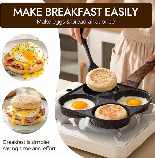 4 Cup Egg Pan Nonstick with Lid Silicone Scraper Mcgriddle Pan for Eggs