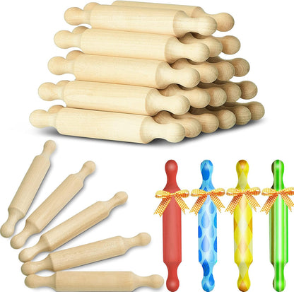 Suclain 30 Pcs Wooden Mini Rolling Pin Long Kitchen Baking Small Dough Rolling Pin for Children Fondant Pastry Pizza Crafting and Imaginative Play for Halloween and Christmas Presents (6 Inches)