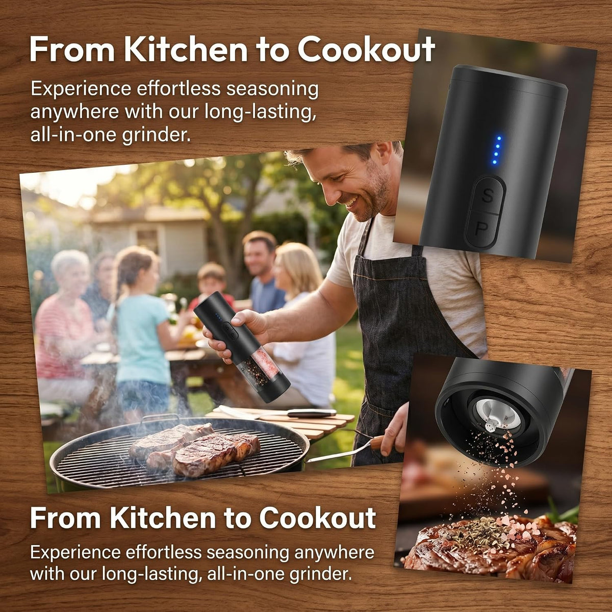 2 IN 1 Electric Salt and Pepper Grinder Set,Rechargeable (Black)