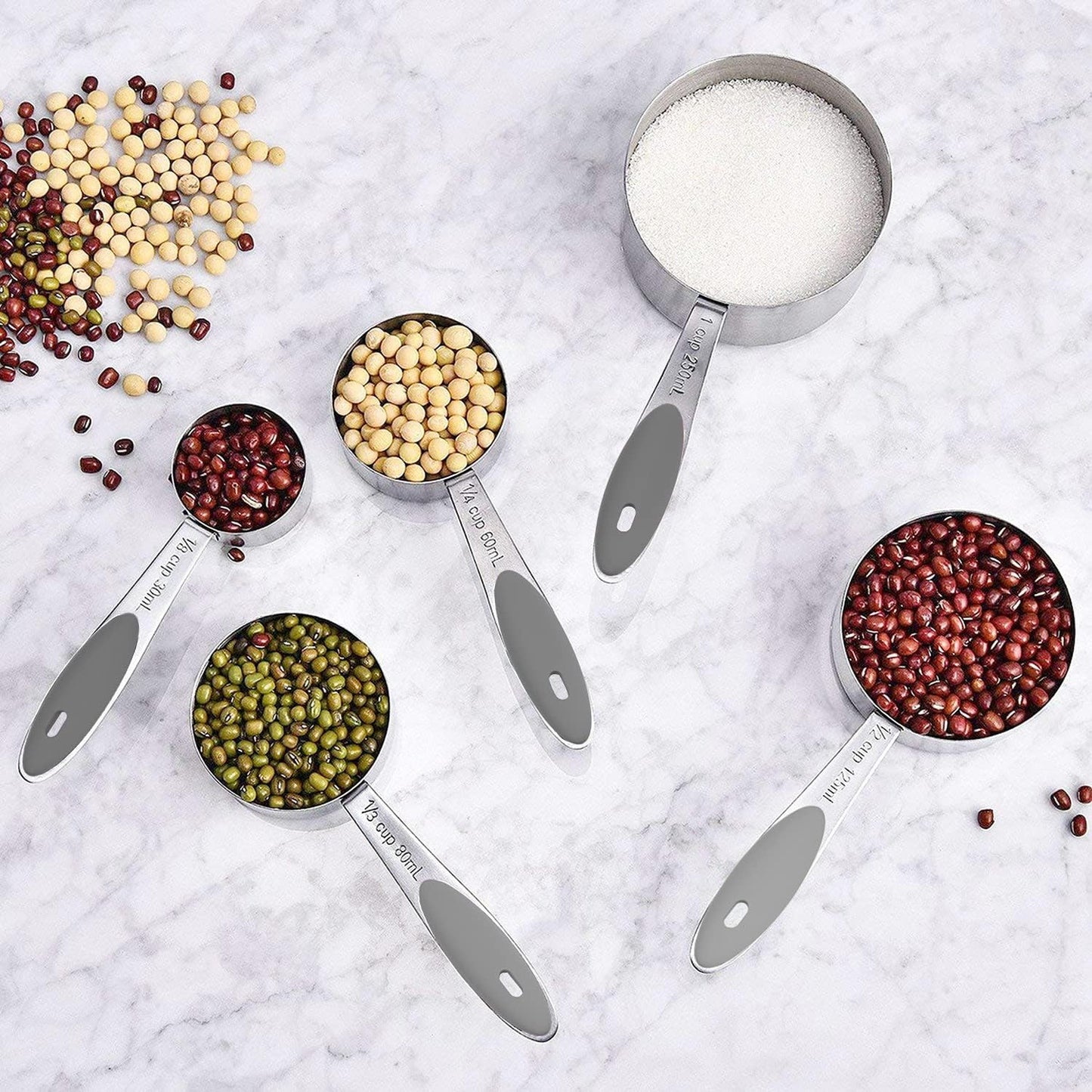 Wildone Stainless Measuring Cups and Spoons Set with Silicone Handle, 16pcs | 8 Measuring Cups and 8 Measuring Spoons, Nesting Design, Heavy Duty for Measuring Dry/Liquid Ingredients, Multicolor