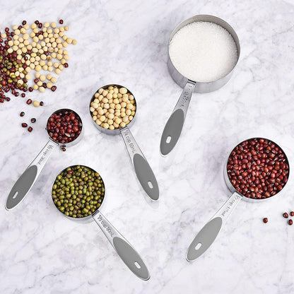 Wildone Stainless Measuring Cups and Spoons Set with Silicone Handle, 16pcs | 8 Measuring Cups and 8 Measuring Spoons, Nesting Design, Heavy Duty for Measuring Dry/Liquid Ingredients, Multicolor