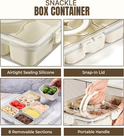 Snackle Box Container | Made with Food-Grade Durable Plastic | 8 Compartment Snack container with lid and Handle | Dishwasher Safe Snackle Box | perfect for Kids, Adults,Traveler and for picnic