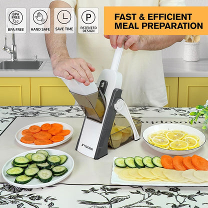 Safe Mandoline Slicer for Kitchen, Meal Prep,Potato Slicer, Adjustable/Easy to Clean/Storage, Kitchen Chopping Artifact,French Fry Cutter,Paring Knife/Cleaning Brush (only Slice, Black Knight)