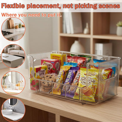 Clear Expandable Snack Organizer for Countertop,Adjustable Pantry Storage Bin with Removable Dividers,Large 6 Compartment Snack Container for Candy,Coffee Pods, Tea Bags,Drink Packets,Kitchen Counter