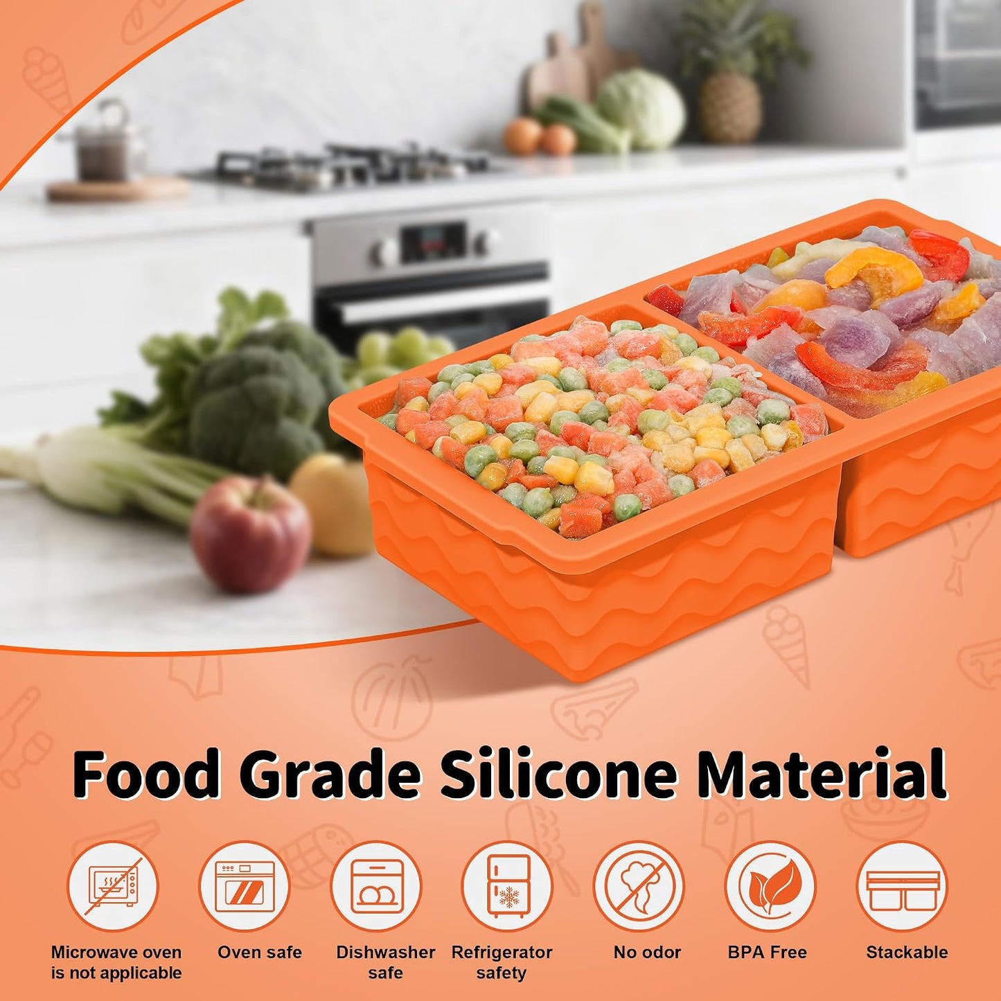 3-Pack Silicone Freezer Trays with Lid,2 Large 2-Cup(500ml)&4 Medium 1-Cup(250ml)&6 Small 1/2-Cup(125ml) Soup Freezer Container Molds,Ice Cube Tray For Meal Prep&Freezing Soup,Stews,Sauces