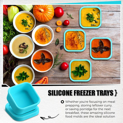 Nuogo 4 Pcs 6 Cup Silicone Freezer Trays with Lid Soup Containers Reusable Freezer Silicone Molds Rectangle Containers Ice Trays for Soups Sauces Stews Curries, Yellow