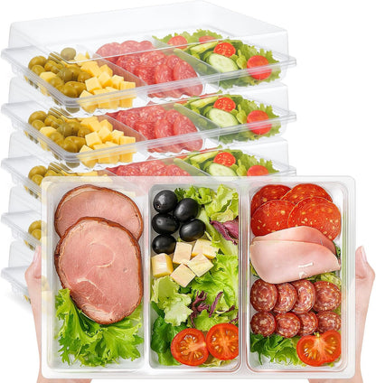 Shellwei 5 Pack Extra Large Charcuterie Board with Lid 15 x 10 Inch 3 Section Divided Catering Trays with Lids Large Disposable Travel Catering Serving Trays Platter (Black)