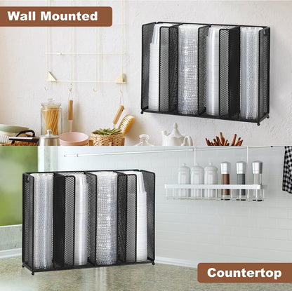Sauce Cup Lid Organizer Wall Mount or Countertop, Disposable Plastic Portion Cup Holder Dispenser for Kitchen Restaurant Buffet, Fit 2 oz to 5.5 oz Jello Shot Cups & Condiment Cups, Black