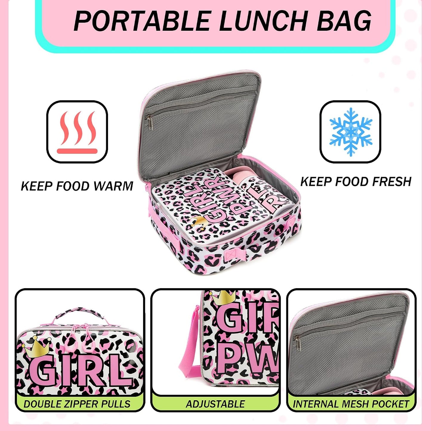 Kids Bento Lunch Box with 6 Compartments Girls Lunch Box with Lunch Bag,Stainless Steel Water Bottle,Ice Pack & Utensils Set,Birthday Gifts for Ages 3-12 Back to School Toddler Girls