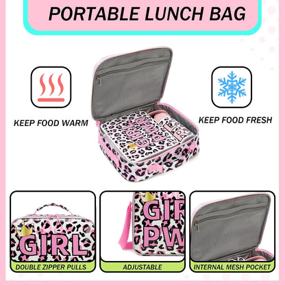 Kids Bento Lunch Box with 6 Compartments Girls Lunch Box with Lunch Bag,Stainless Steel Water Bottle,Ice Pack & Utensils Set,Birthday Gifts for Ages 3-12 Back to School Toddler Girls