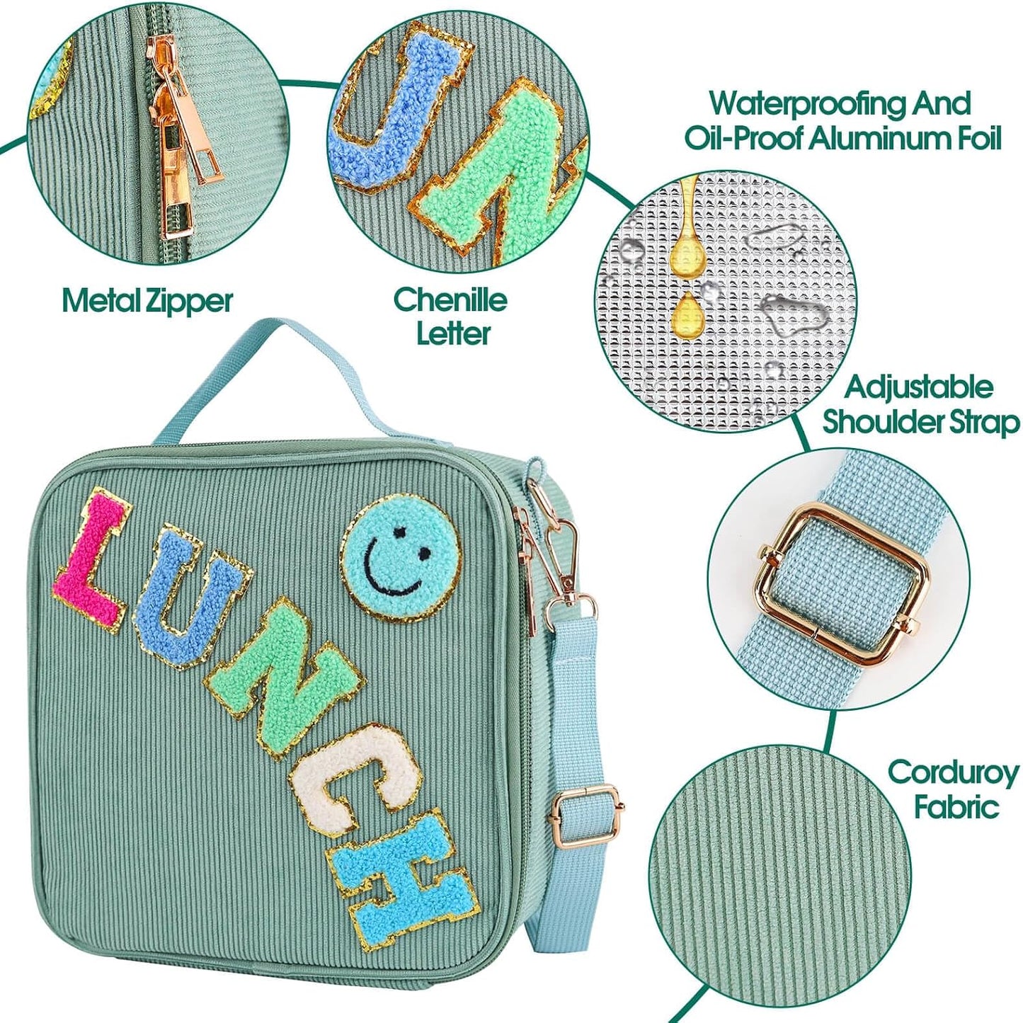 Lunch Box with Bento Box with 4 Compartment, with Leak Proof Thermo Food Jar, Preppy Corduroy Insulated Lunch Bag for Womens Girl Kids Teens School Travel Picnic (Purple)