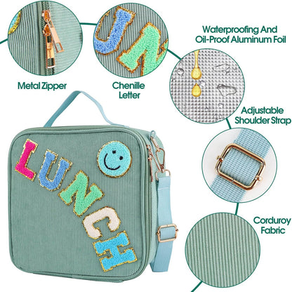 Lunch Box with Bento Box with 4 Compartment, with Leak Proof Thermo Food Jar, Preppy Corduroy Insulated Lunch Bag for Womens Girl Kids Teens School Travel Picnic (Purple)