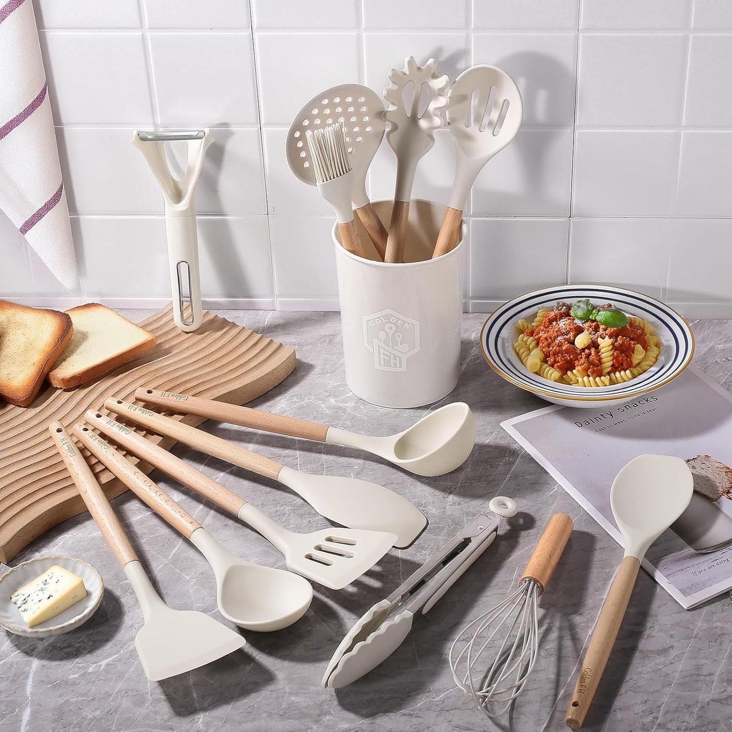 Silicone Cooking Utensils Set 446°F Heat Resistant Silicone Kitchen Utensils Set, Spatula, Turner Tongs, Spoon, Whisk,Kitchen Gadgets for Nonstick Cookware, BPA Free