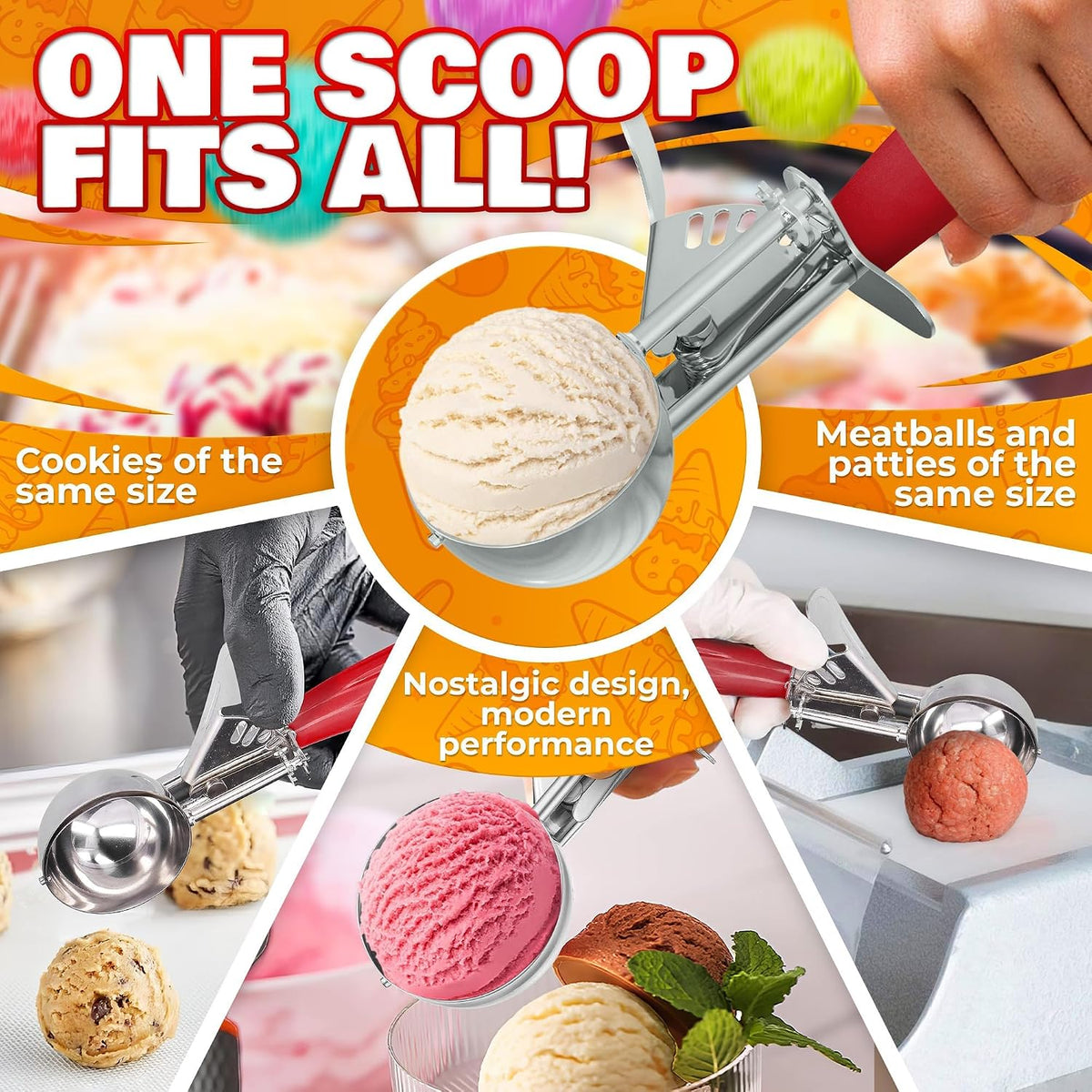 Large Ice Cream Scoop with Trigger Release, Stainless Steel - 4 oz