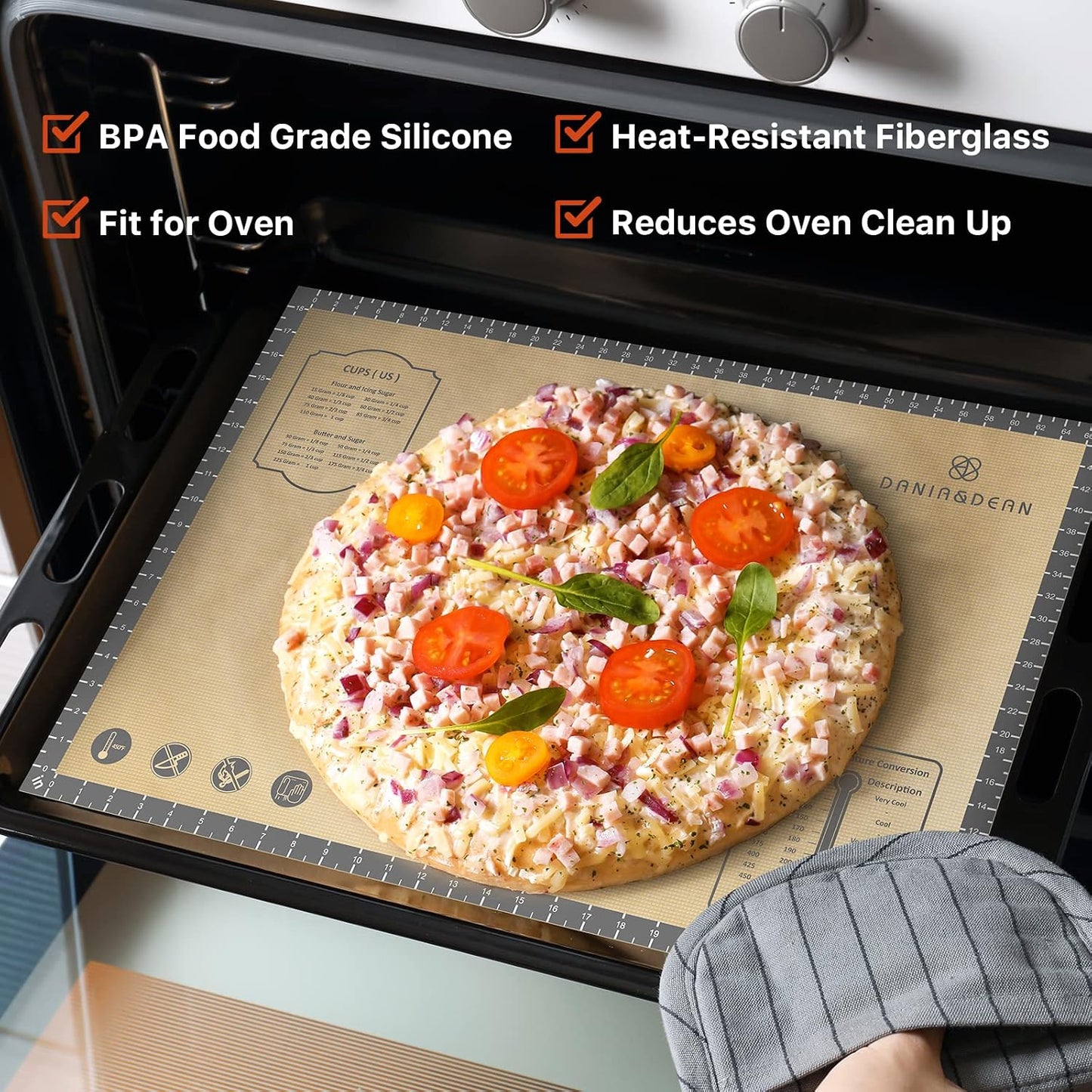 Silicone Baking Mat,28" x 20" Extra Thick Large Non Stick Sheet Mat with Measurement Non-slip Dough Rolling Mat,Reusable Food Grade Silicone Counter Mat for Making Cookies,Macarons,Bread and Pastry