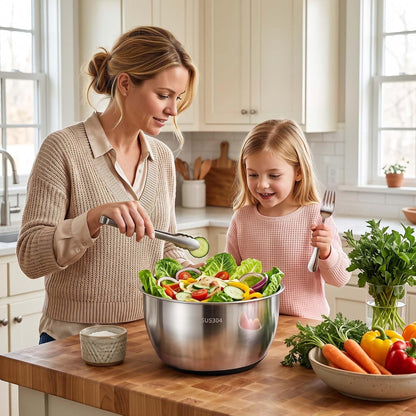 5.3QT Stainless Steel Salad Spinner, Large Lettuce Spinner & Vegetable Washer with Hand Crank, Locking Lid and Non-Slip Base, BPA-Free Salad Dryer for Fruits & Vegetables