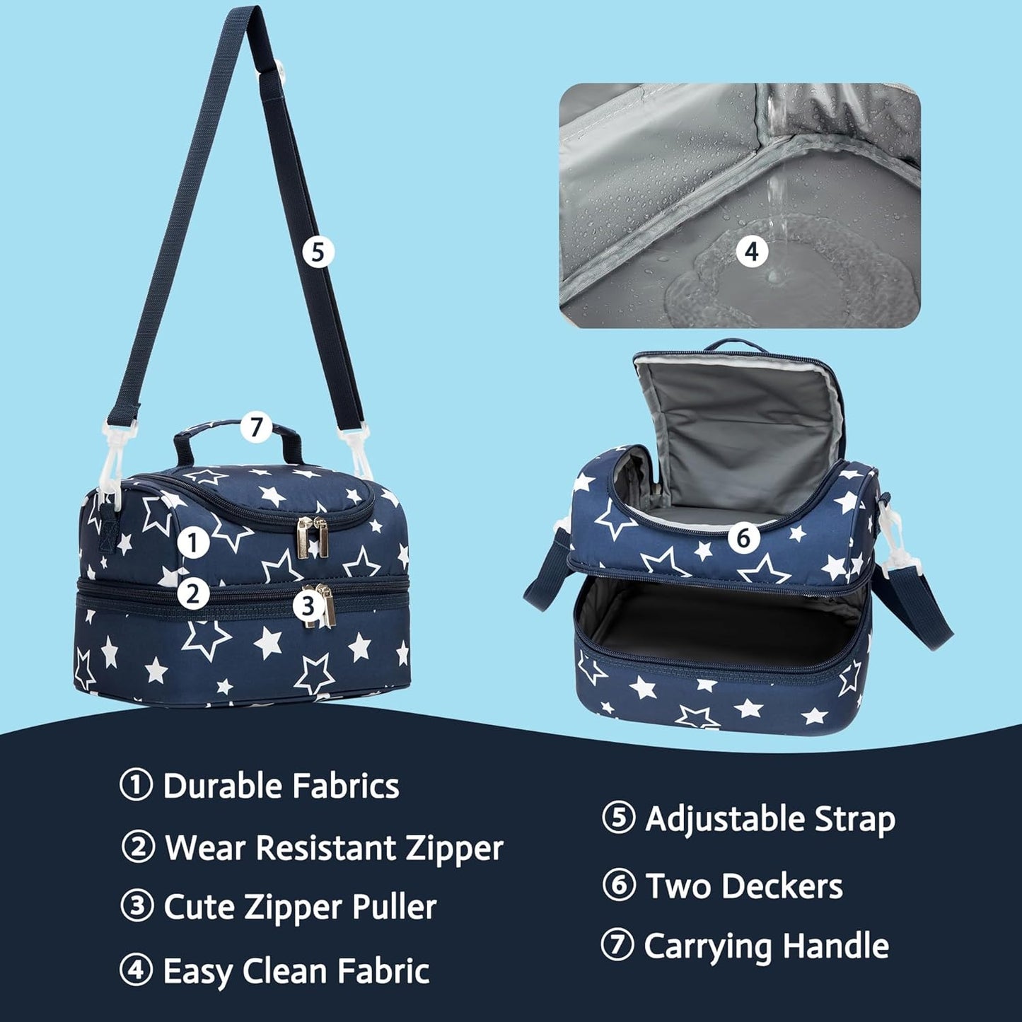 Insulated Kids Dual Compartment Lunch Bags Tote Pack for Girls Boys Toddler Kindergarten School Picnic Cooler Thermal Lunch Boxes with Strap (Green Rainbow)