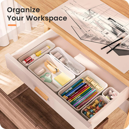 A-LuGei 【Military Grade】 Drawer Organizer,【𝟱𝗦𝗶𝘇𝗲】 Makeup organizer,【Holds 177 Items】 Bathroom Organizers and Storage,Organization and Storage,Desk Drawer Organizer for Vanity【Clear】