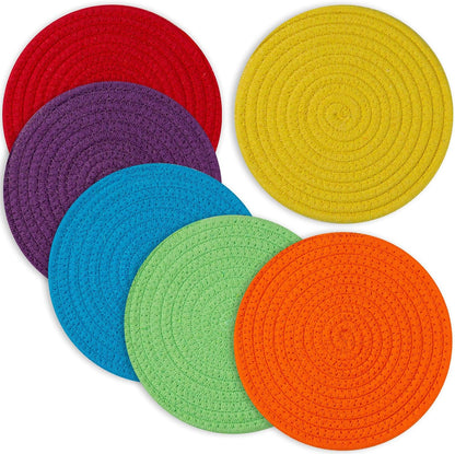 Trivets for Hot Dishes, Pots and Pans, 8 Inches Hot Pads 5 Pcs, Pot Holders for Kitchen, Heat Resistant Mat Protect Counter, Coasters Set Home Essentials Farmhouse Decor (Brown)