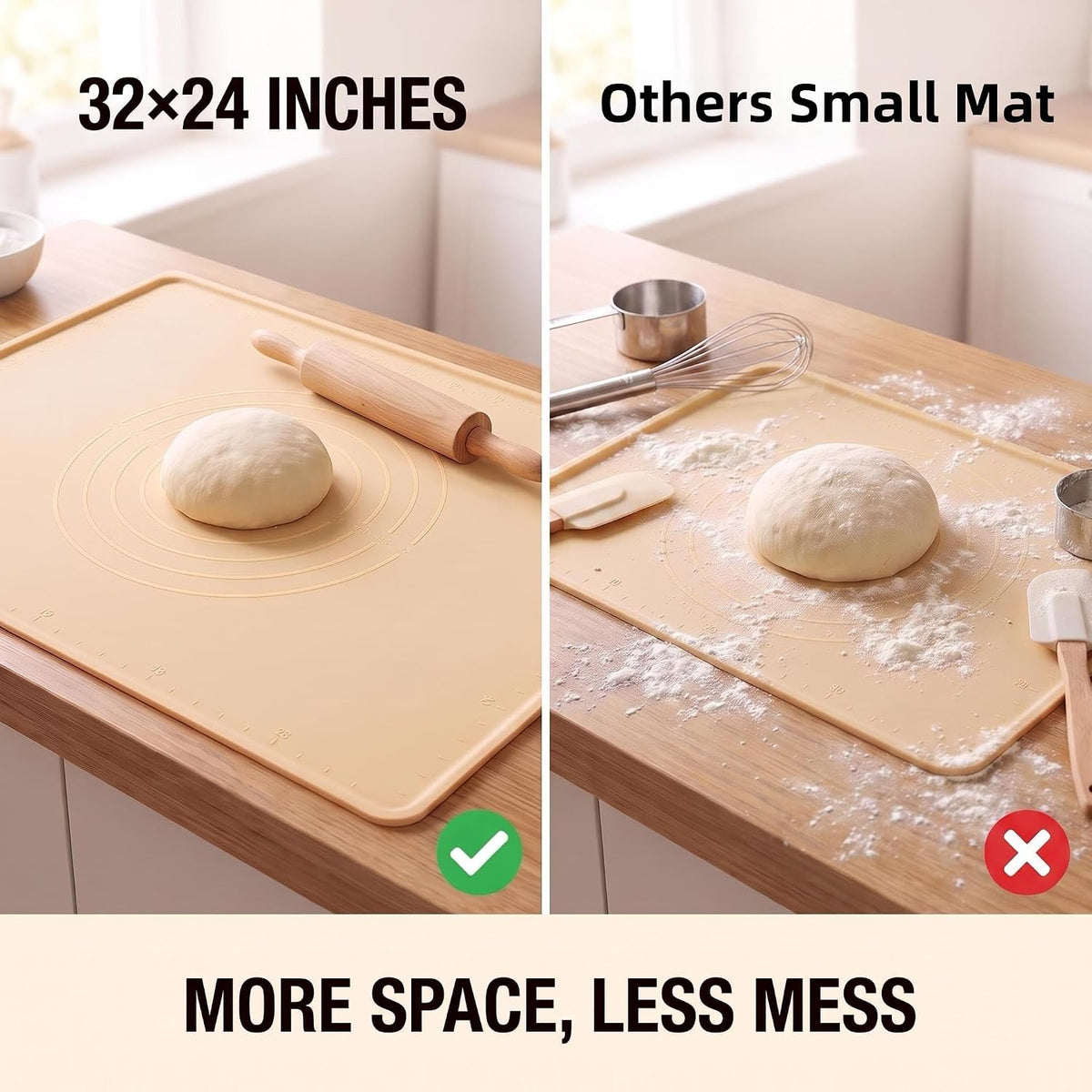 32"x24" Extra Large Silicone Pastry Mat Ink-Free Molded Measurements