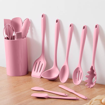 LIANYU 14 Pcs Silicone Kitchen Utensils Set with Holder, 446°F Heat Resistant Silicone Cooking Kitchen Utensils Spatula Set, Non-Stick & Dishwasher Safe Cooking Tools, Comfort Grip Handle, Black