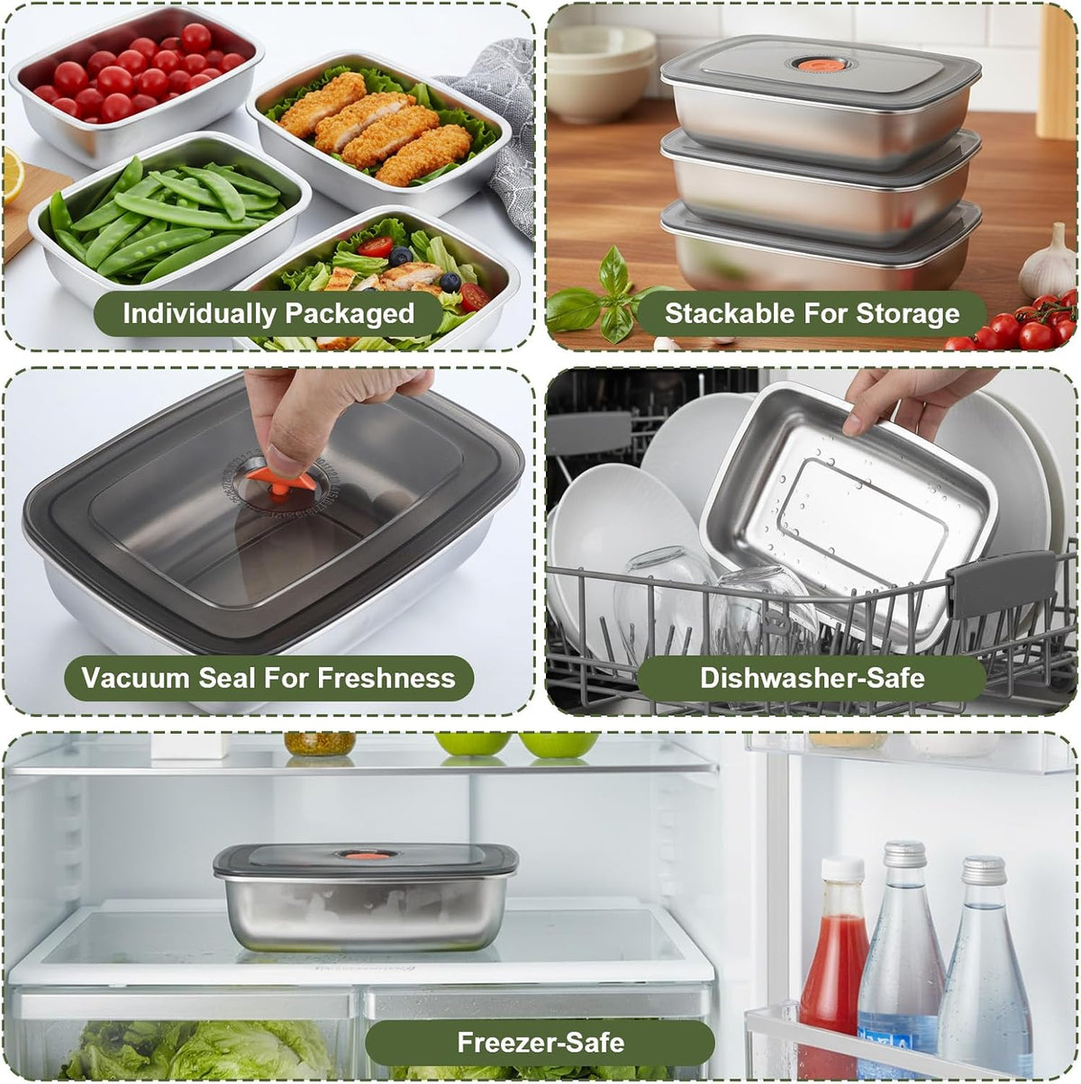 10 Pack 34oz Stainless Steel Food Storage Containers with Airtight Leak-Proof Lids, Reusable Meal Prep Lunch Boxes Freezer Dishwasher Safe Stackable Containers for Snacks Fruits On-the-Go Meals
